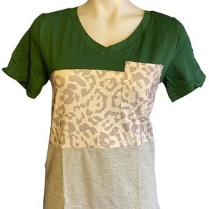 Womens leopard print pocket tee shirt NWOT